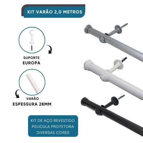 Varão Para Cortinas 2,0Mts 28mm Europa