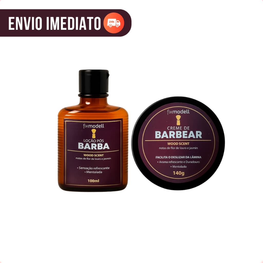 Kit Loção Pós Barba + Creme Barbear Pele Fresca Wood Scent Profissional