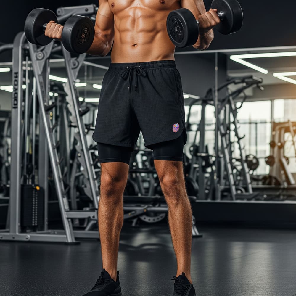 Bermuda Short Masculino Skull Pink 2 em 1 Forro Duplo Fitness para Atividades físicas academia