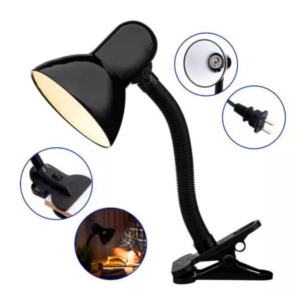 Luminária Abajur De Mesa Com Garra Presilha Bivolt Leitura Estante Quarto Escritório  Manicure