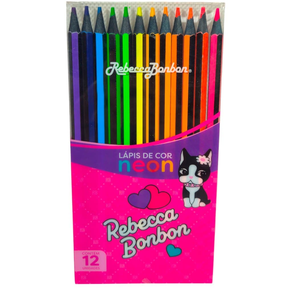 Lápis de Cor Neon 12 Cores Rebecca Bonbon Oficial Escolar Artístico Desenho Colorir