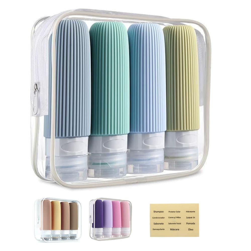 Kit Viagem Frasco Pote Porta Shampoo Creme Silicon 4un 90ml