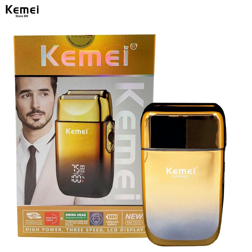 Barbeador Kemei KM-TX10 3x Velocidades 5W de Potência Bivolt  Portátil Dourado Queimado Top
