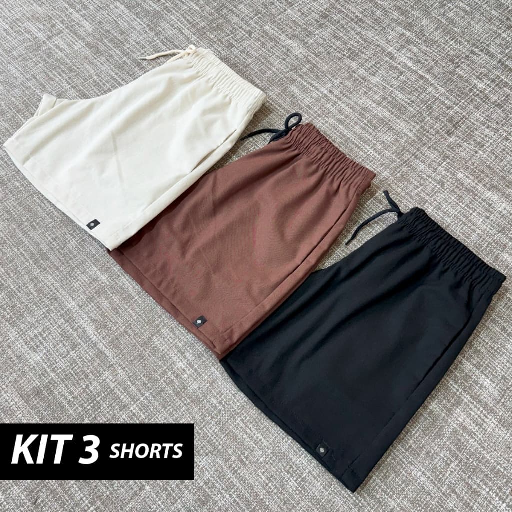 Kit 3 Bermudas Linho Mauricinho Casual Slim Praia Verão Premium De Marca