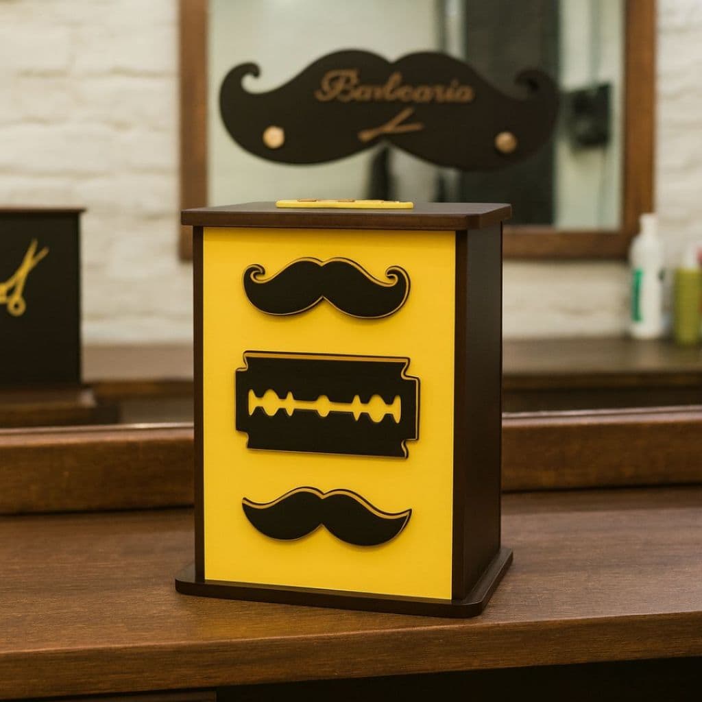 Descarte de Lâminas para Barbearia Espelhado Dourado MDF Rústico