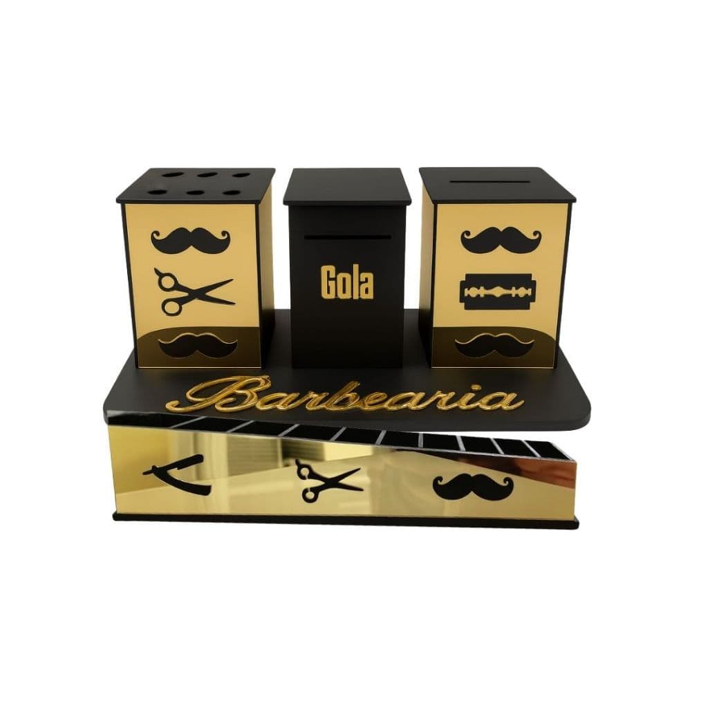 Kit Completo Bancada de Barbearia Profissional Organizador e Porta Pentes Máquina