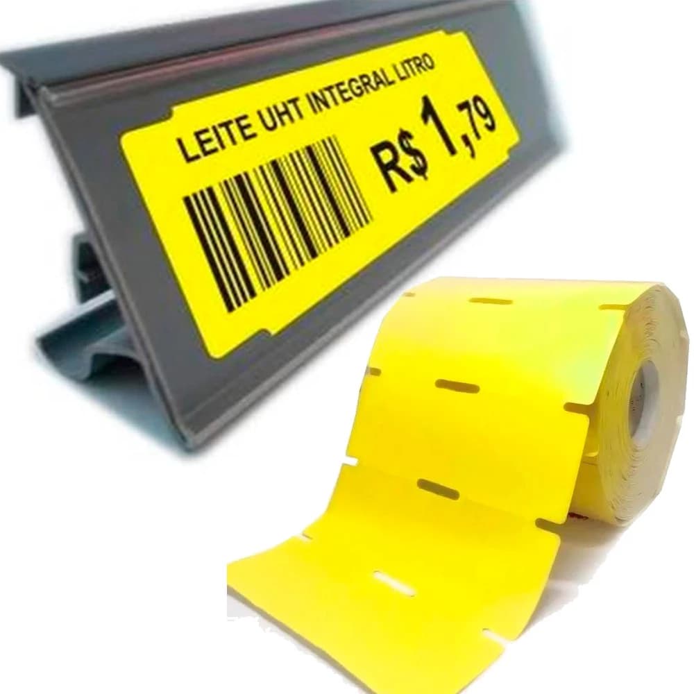 Kit 10 Rolos Etiqueta Gondola Amarela 10cm X 3cm + 5 Ribbons