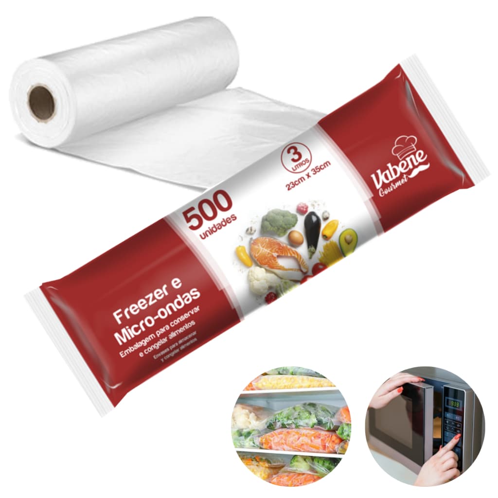 Saco Plástico P/ Freezer E Microondas 3l Bobina Com 500 uidades como congelar alimentos como descongelar alimentos