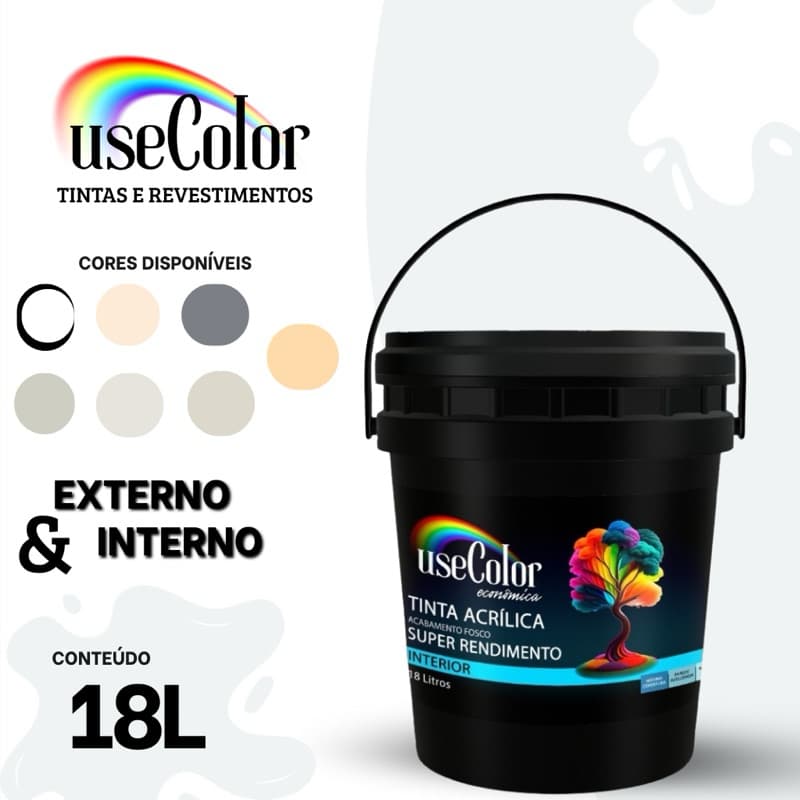 Tinta Acrílica 18L Branca Econômica Antimofo Fácil  Aplicação Secagem Rápida Usecolor