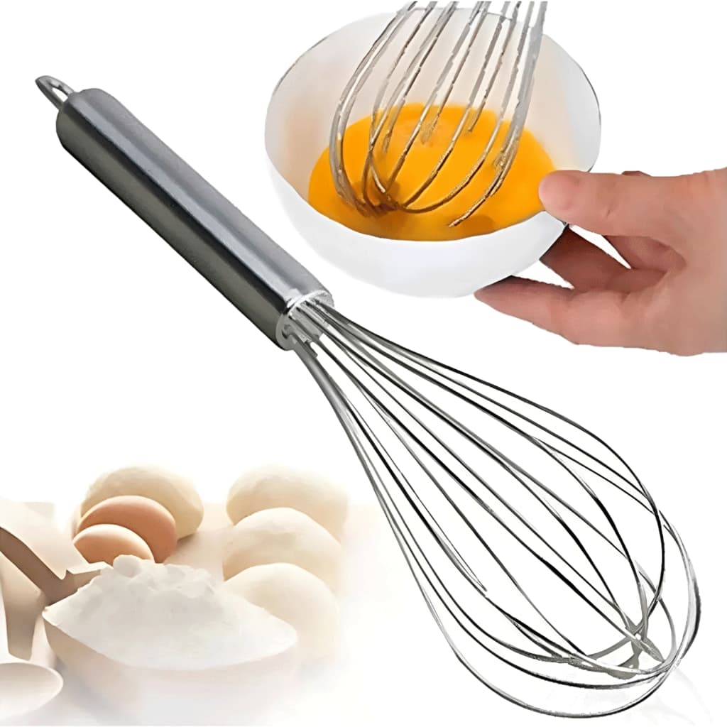 Fuet Batedor Manual de Inox 27cm Utensílio de Cozinha para Ovos, Massas, Molhos e Diversas Misturas