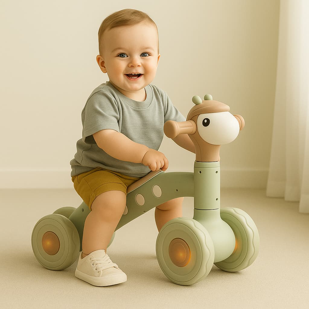 Bicicleta De Equilíbrio Andador Infantil Bike Sem Pedal Corderinho 4 Rodas