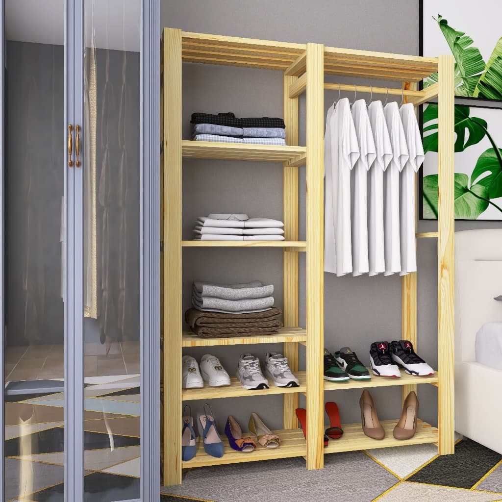 Cabideiro Organizador Funcional – Multiuso em Pinus para Closet e Quarto