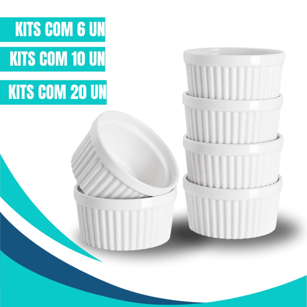 Kit 20 Unidades Ramequim Ramekins Branco Pequeno e Médio Plástico Melamina