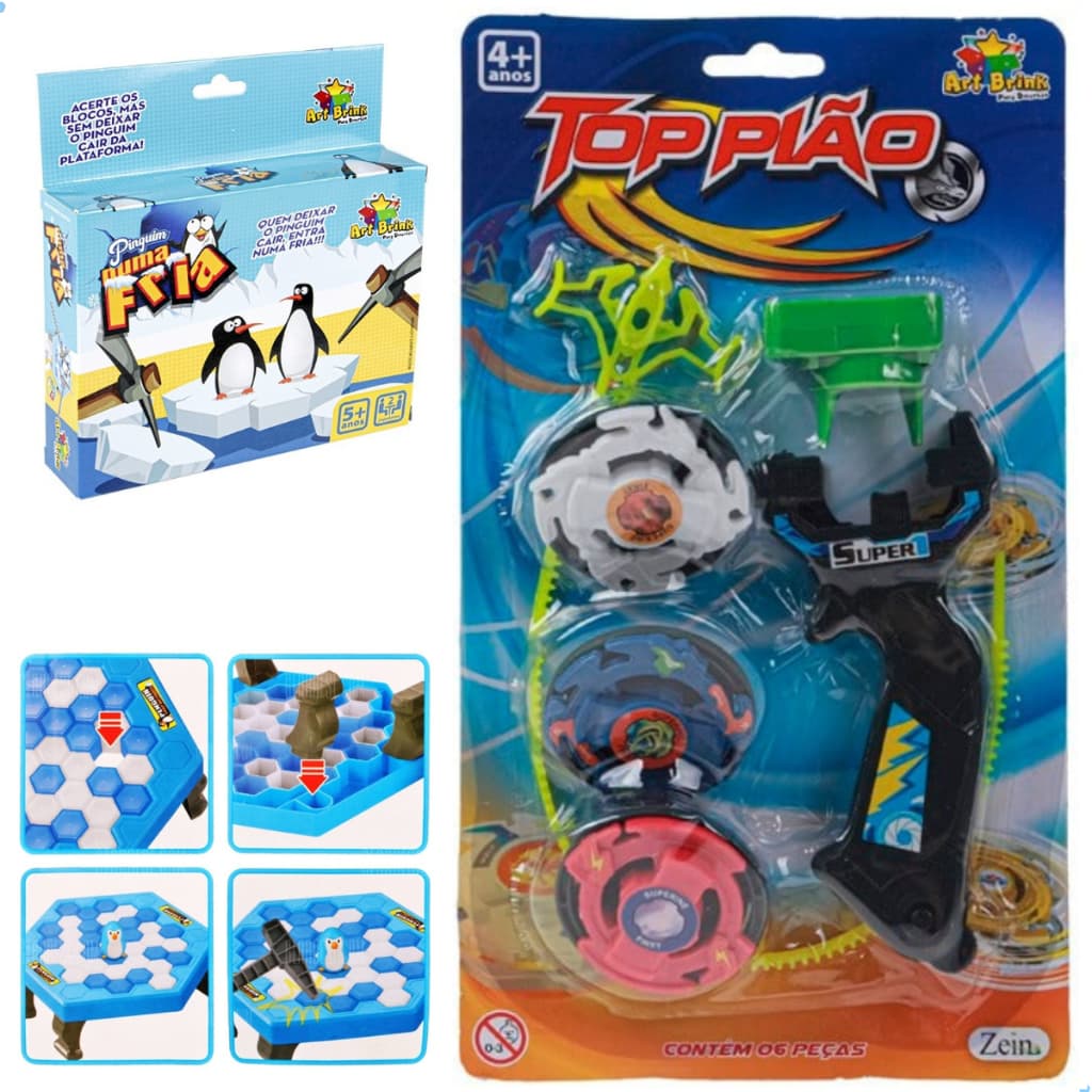 kit de brinquedos infantil interativo criança de 3 anos + quebra gelo e piao beyblade