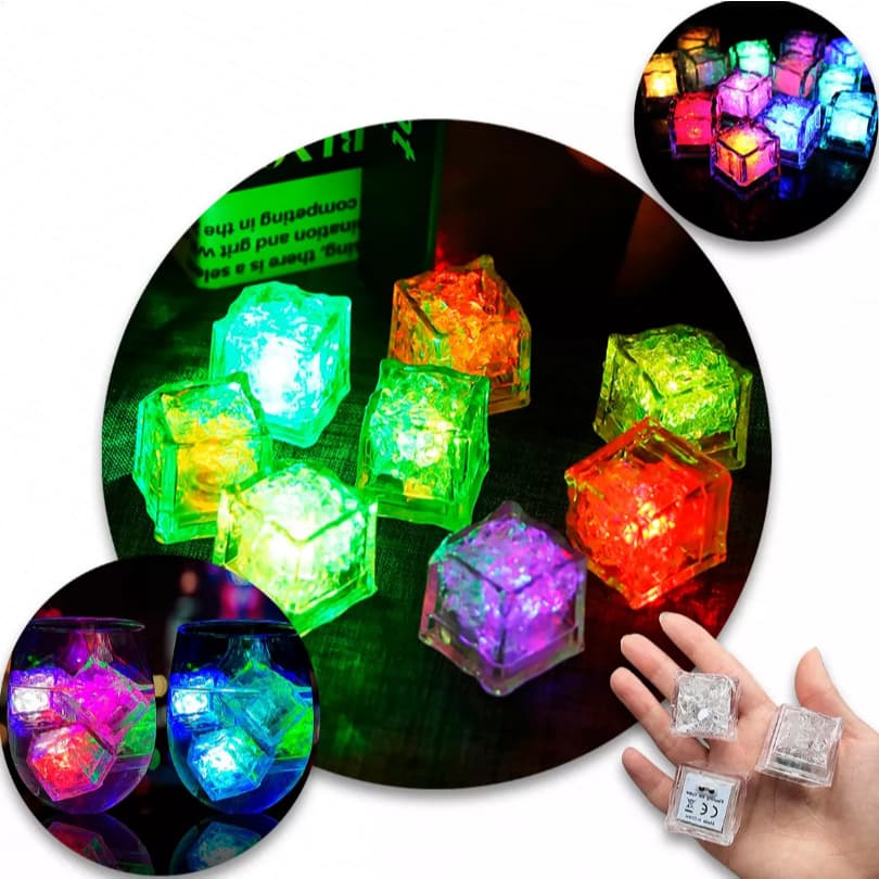 Kit Cubo Gelo Led Bebida Pisca Colorido Enfeites Decorar Drinks Bebida Divertida