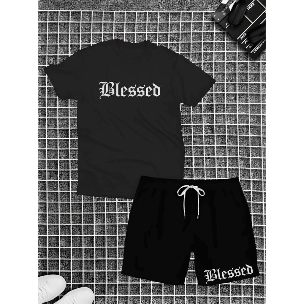 Kit Camisa Com Short Bermuda Tactel Blessed Camiseta 100% Algodão Estilo