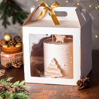 KIT 5~20 Caixas 26x26x26 Para Bolo/Torta Bolo Alto Alça Branco Com Visor Confeitaria
