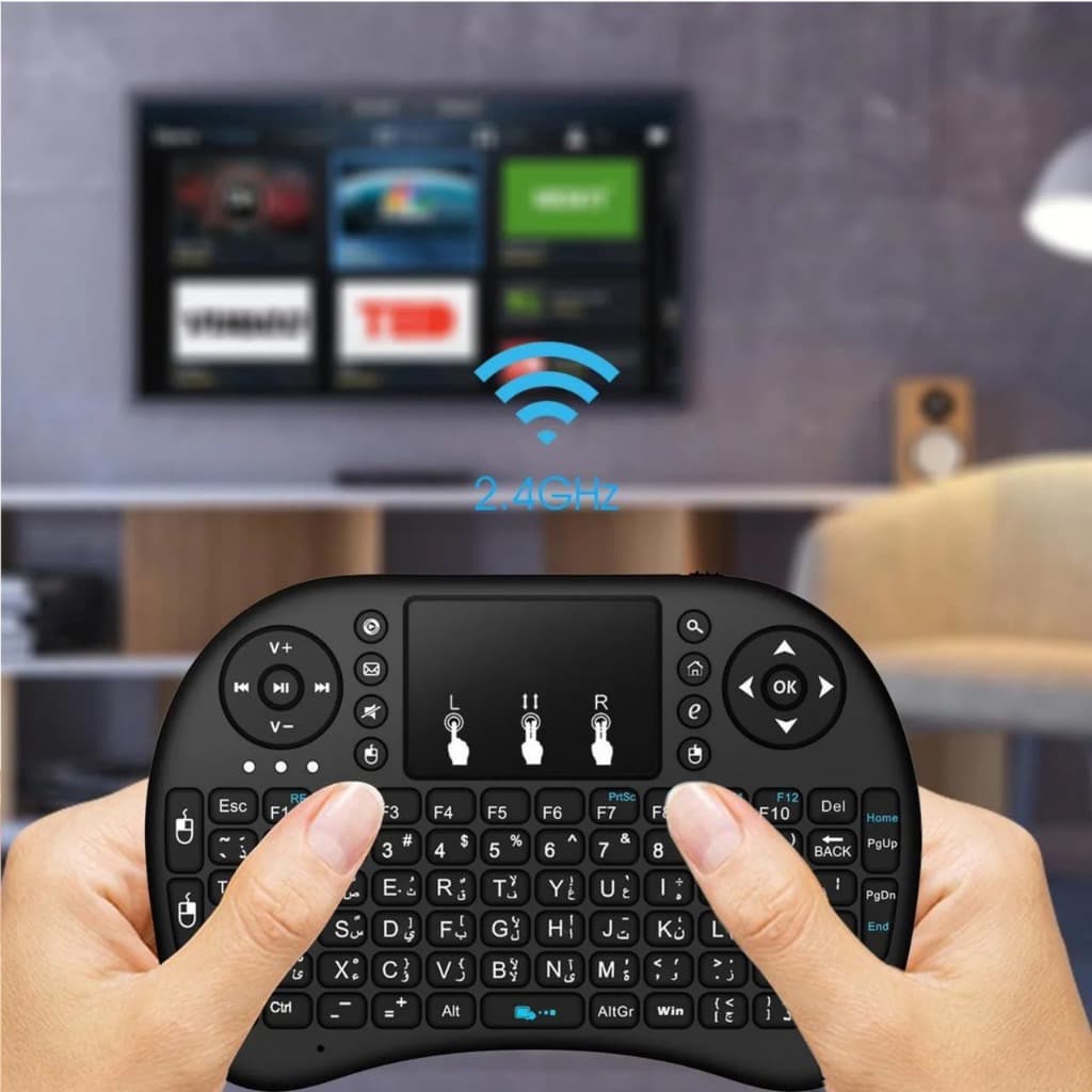 Mini Teclado Sem Fio Bluetooth Iluminado RGB Para Smart TV Box PC Celular Console Touchpad Recarregável