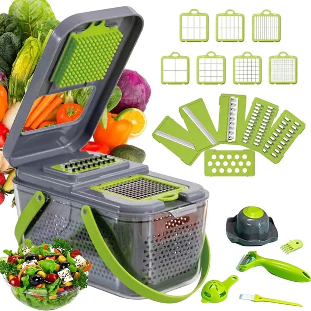 Cortador e Ralador🥕 Multifuncional Manual 16 Peças com Lâminas🍅 Fatiador de Legumes Verduras e Frutas Cozinha🍏
