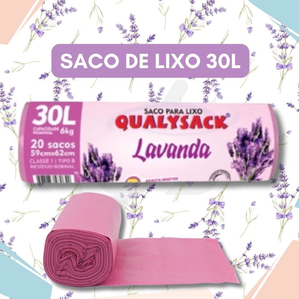 Saco de Lixo 30L Lavanda Perfumdo Anti Odores e Insetos com 20 sacos