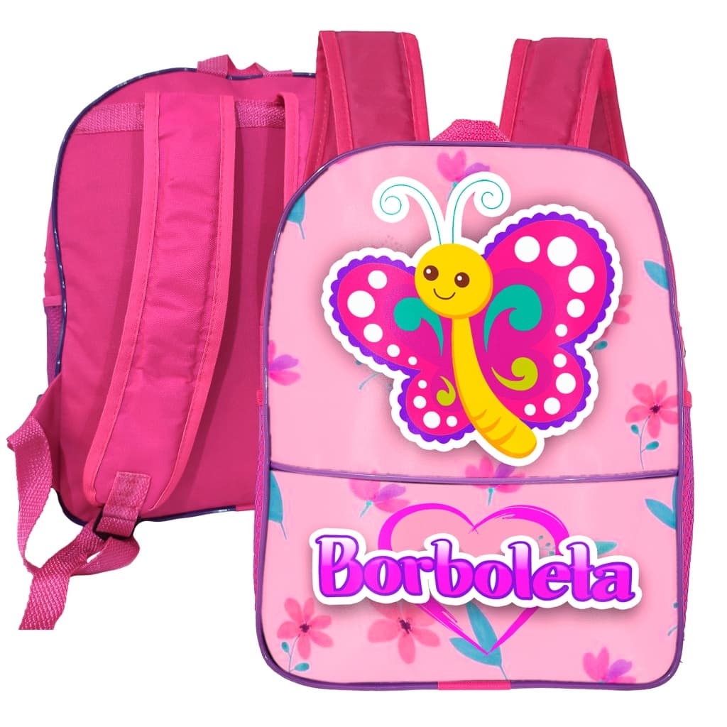 Mochila Infantil Feminina Rosa Estampa Borboleta – Bolsa Pequena, Resistente e Fofa com Alça Ajustável