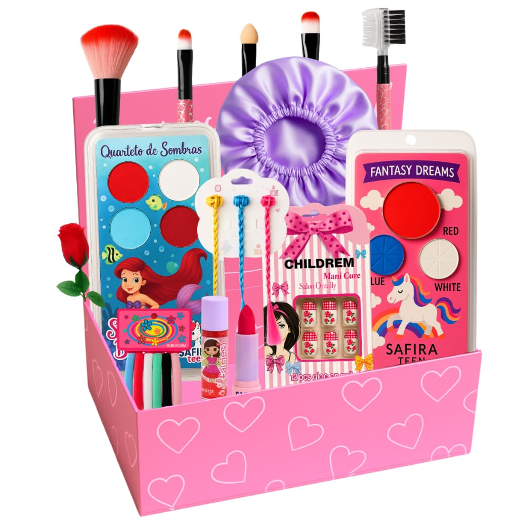 Maquiagem Infantil Kit Completo Presente Lindo Conjunto Peças Pincel