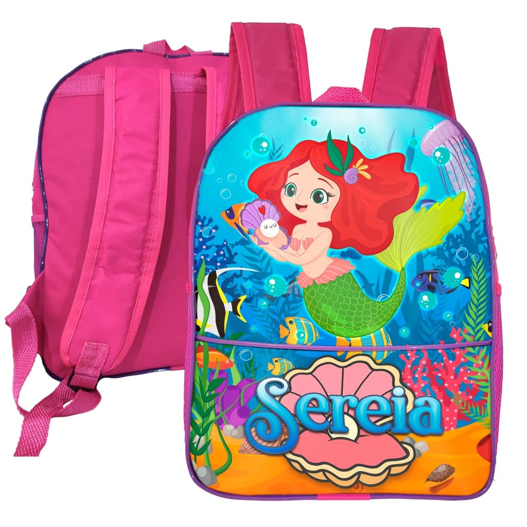 Mochila Infantil Estampa Menina Sereia Rosa Escolar – Bolsa Fofa com Alças Ajustáveis de 2 a 5 Anos
