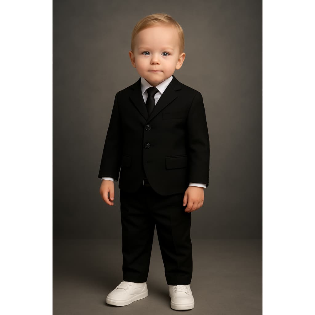 Terno Completo para Bebê 5 Peças Blazer+Calça+Camisa+Cinto+Gravata Terninho Poderoso Chefinho