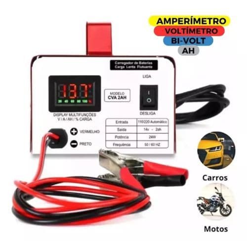 Carregador De Bateria 12v Carro Moto Cva2 Com Display