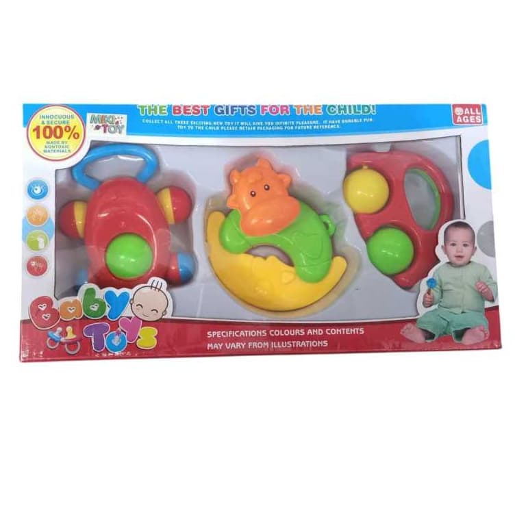 Kit Chocalhos Brinquedo Infantil Bebê com Caixa Presente Brinquedo Sensorial reforçado