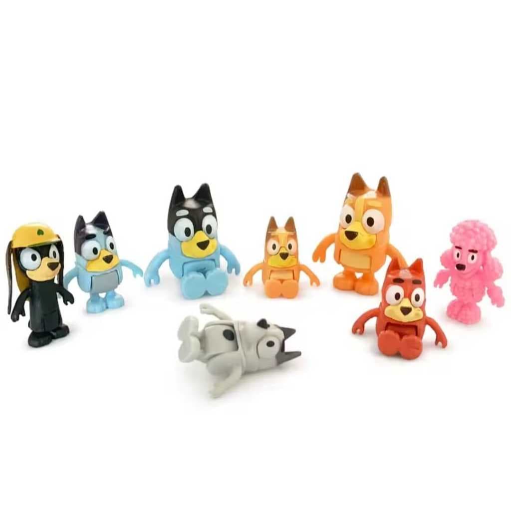 Kit 8 Peças Boneco Bluey Bingo Com Articulações PVC Colecionável