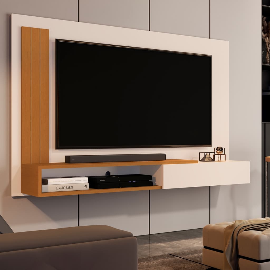 Painel Sala TV Até 50" Com Porta E Nicho Decorativo Estante De Parede Orquidea Hall De Entrada