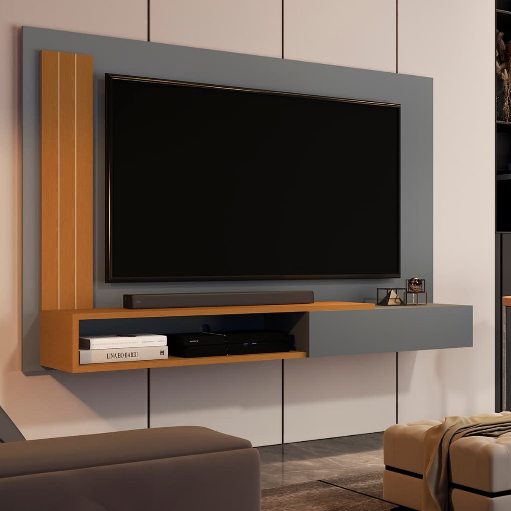 Painel Para TV Até 50 Polegadas Com Porta Orquidea Sala Quarto - Cor Cinza Com Nature - Lojas GB