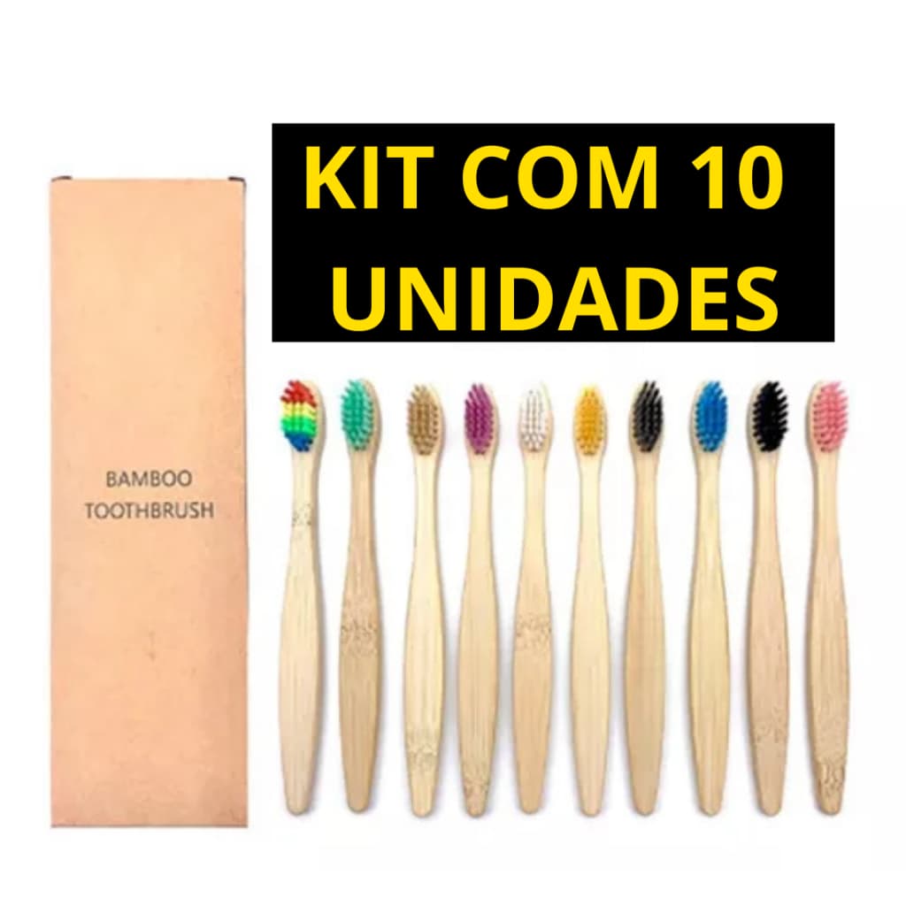 Kit 10 escovas de dente infantil de bambu ecológica - Ideal Para Uso Infantil - Produto 100% Ecológico