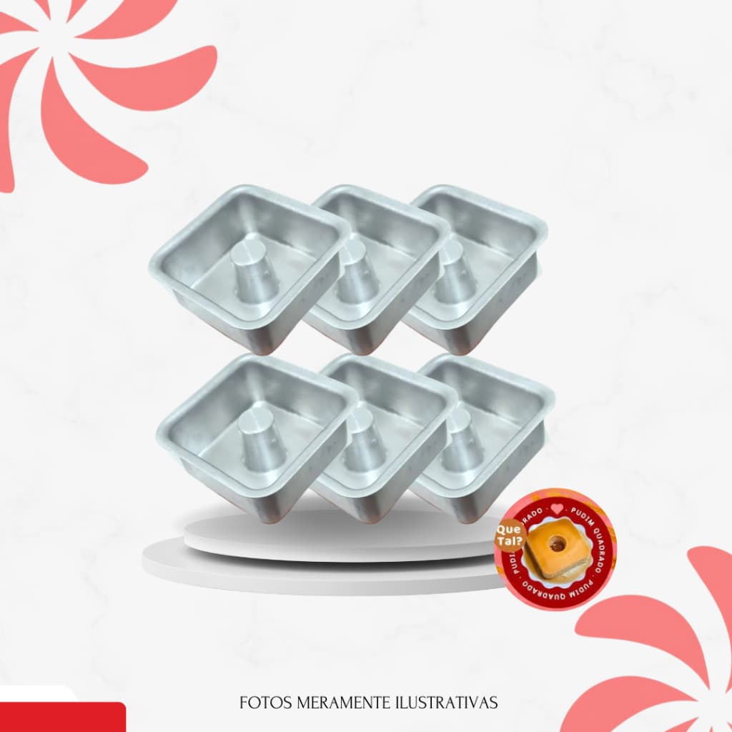 KIT C/6 MINI FORMAS TORTA SUÍÇA QUADRADA - 8X8X4