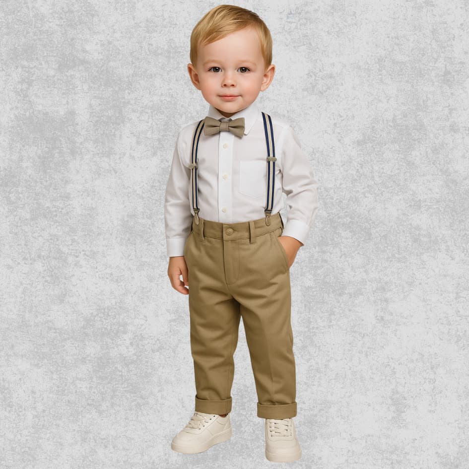 Roupa Social Bebe Menino Kit 4 Peças Camisa Calça Gravata Suspensorio Conjunto Batizado Festa Pajem