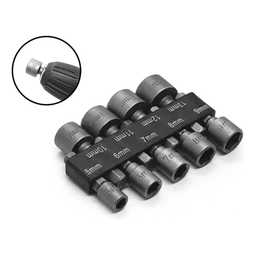 Jogo De Soquetes Canhão Lorben 9 Peças 5mm - 13mm Aço Sextavado para furadeira/parafusadeira