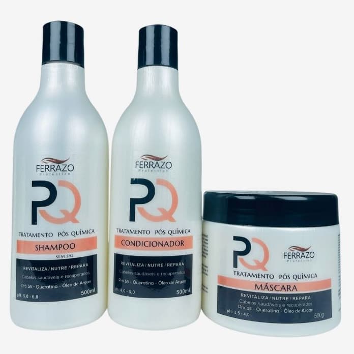 Kit Capilar Tratamento Pós Química Revitaliza Nutre e Repara 3 Passos Ferrazo Profection