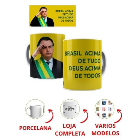 Caneca Porcelana Bolsonaro Brasil Acima de Tudo Deus Acima de Todos – Estampa Colorida 325ml