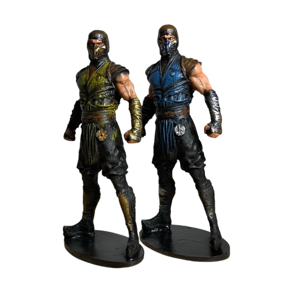 Kit Boneco Scorpion e Sub-Zero Mortal Kombat Estatueta Filme Estátua Colecionável de Resina