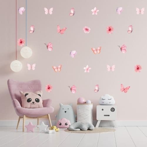 50 Adesivos de Parede Infantil Borboletas Aquarela | Decoração Quarto Menina Fofa Papel de Parede