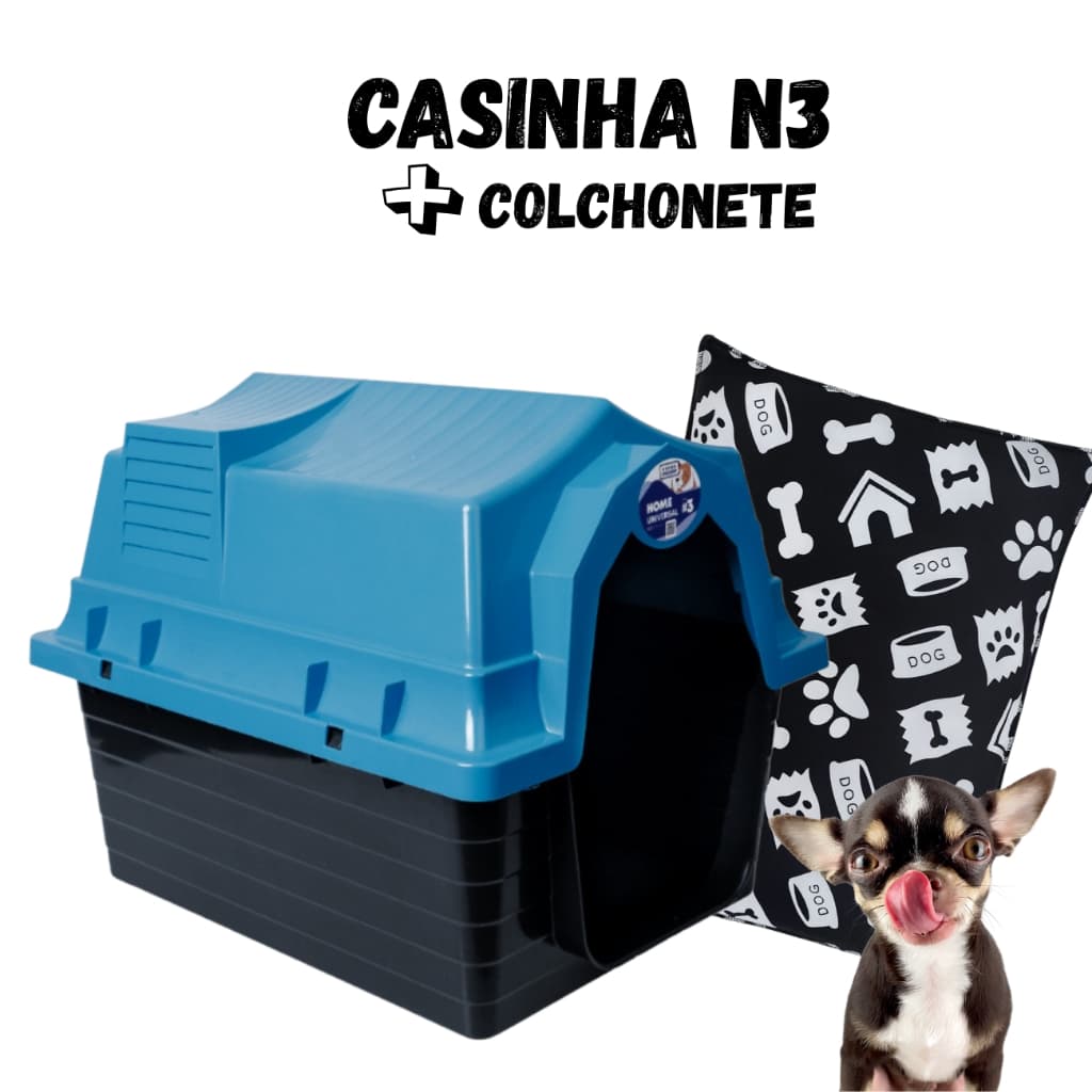 Casinha Para Cachorro N3 Porte Pequeno + Colchonete Dupla Face