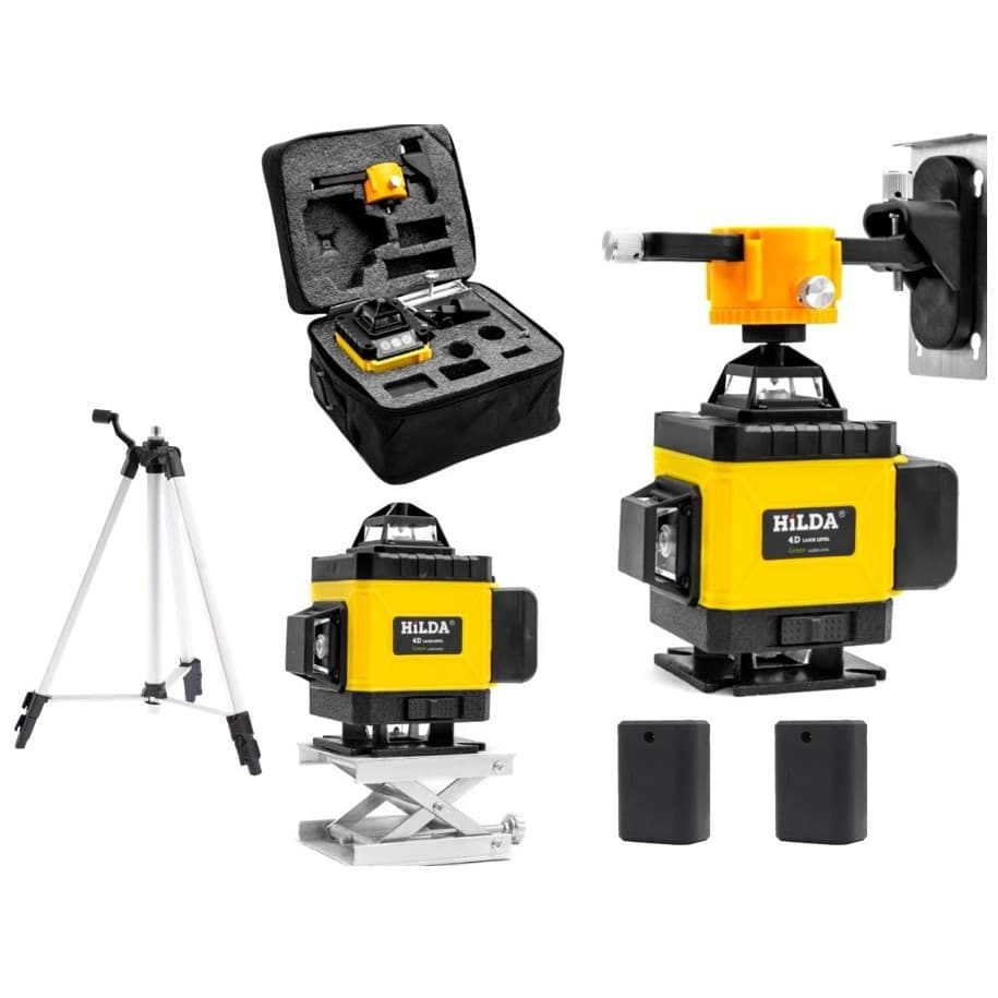 Nível Laser 16 Linhas Verde 4d Hilda Profissional 2 Baterias Recarregável + Tripé Alumínio 1,5 M