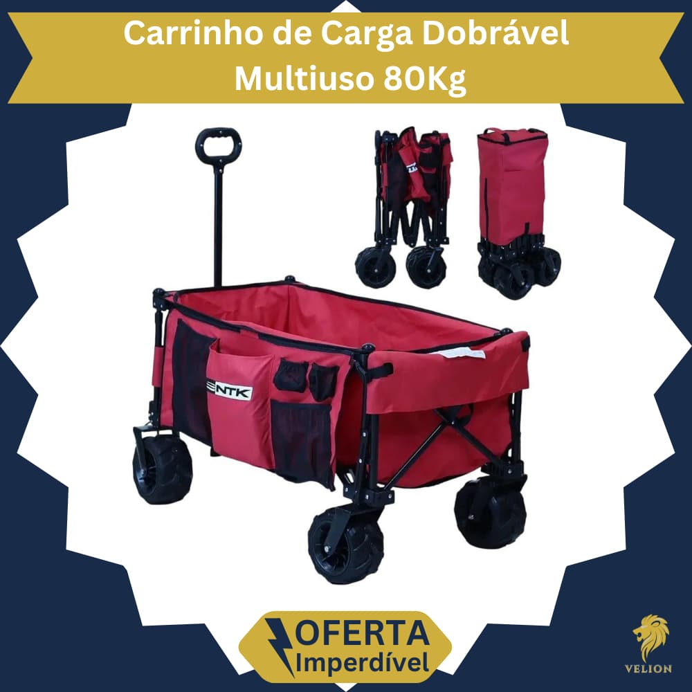 Carrinho Articulado Dobrável Transporte Com Bolsa Dobrável Amplo Espaço Suporta Até 80Kg
