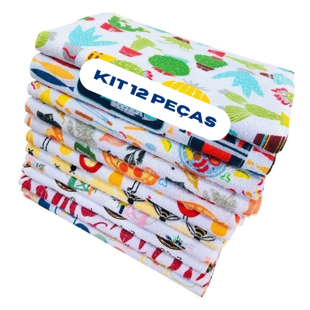 Kit com 12 Panos De Prato, pano de pia, pano de copa, Felpudo Atoalhado Premium com Bainha, Gourmet, 100%  original.