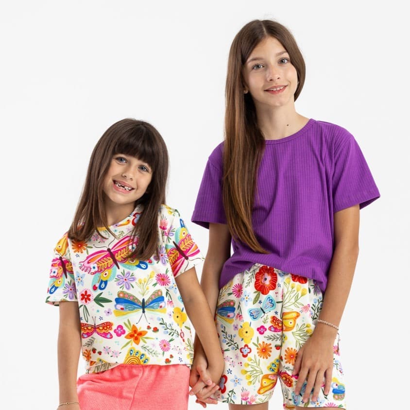 Kit 2 Camisetas Infantil Menina Manga Curta Lisa e Estampada Sortida 2 ao 16