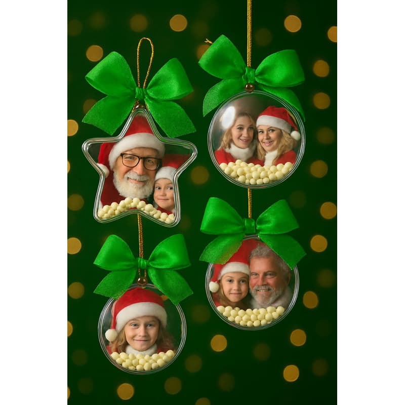 Enfeite de Natal Esfera ou Estrela Personalizada com Foto e Bolinhas de Isopor