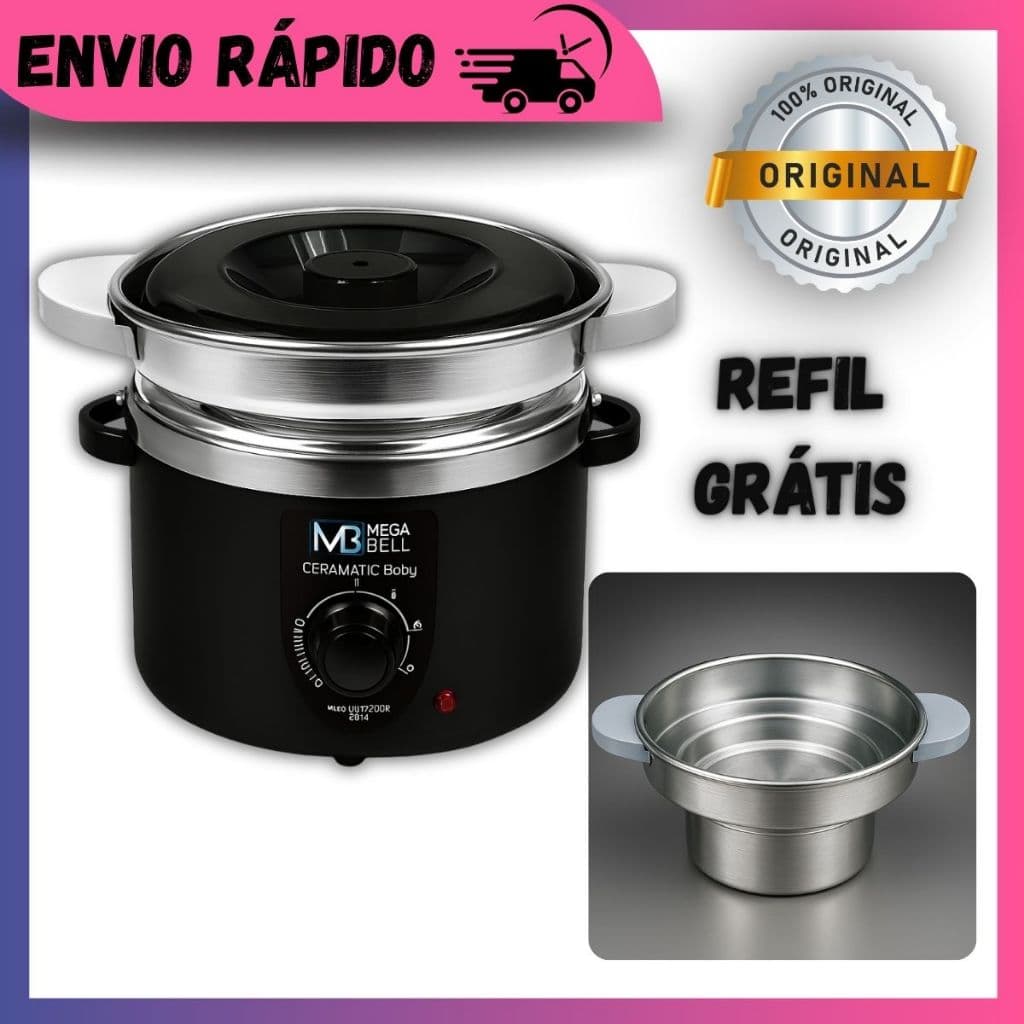 Mini Panela de Cera Mega Bell Portátil 400gr Termocera - Refil Grátis + Garantia de Fábrica