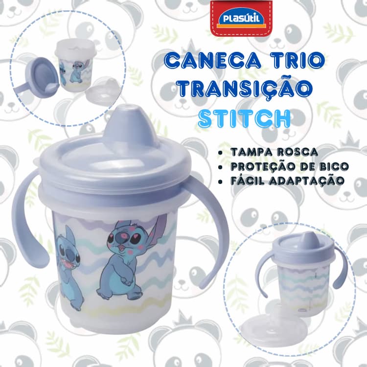 Copo Caneca Trio Transição Stitch 280ml Infantil Disney | Plasútil