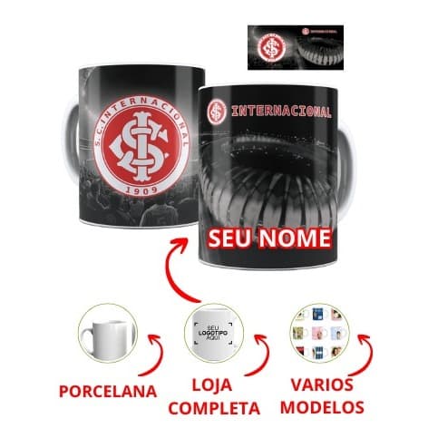 Caneca de Porcelana S.C. Internacional Personalizada – Estádio, Escudo e Com Seu Nome